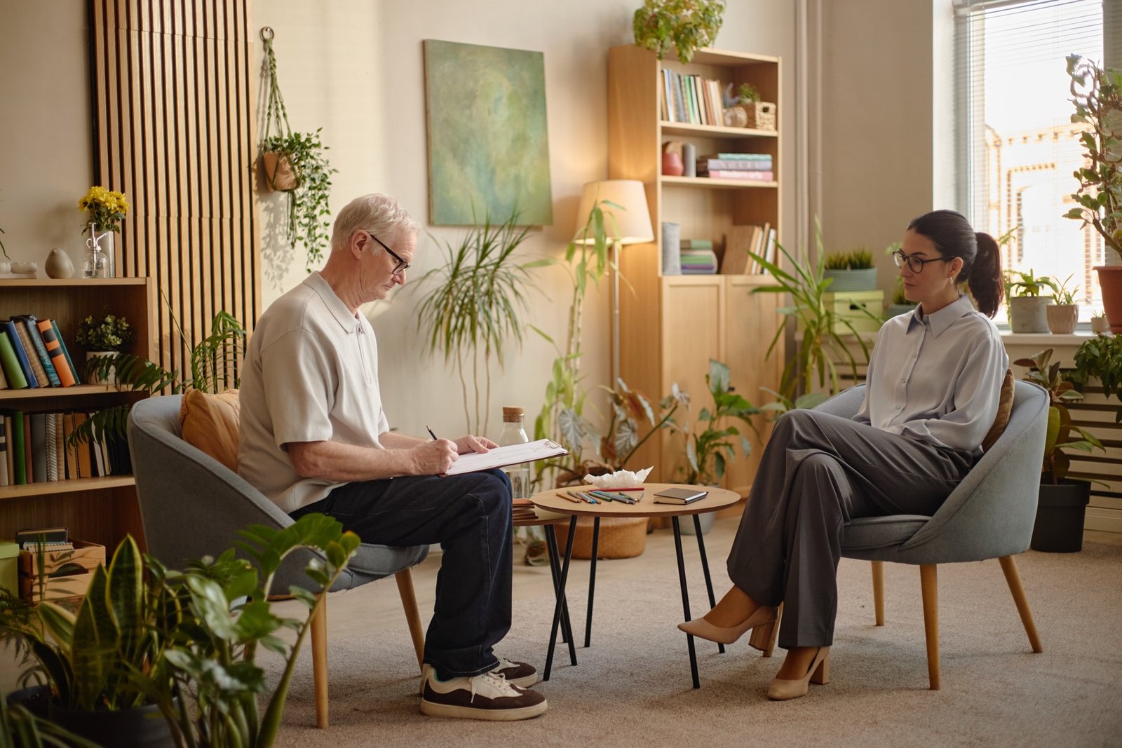 A counseling session between two people